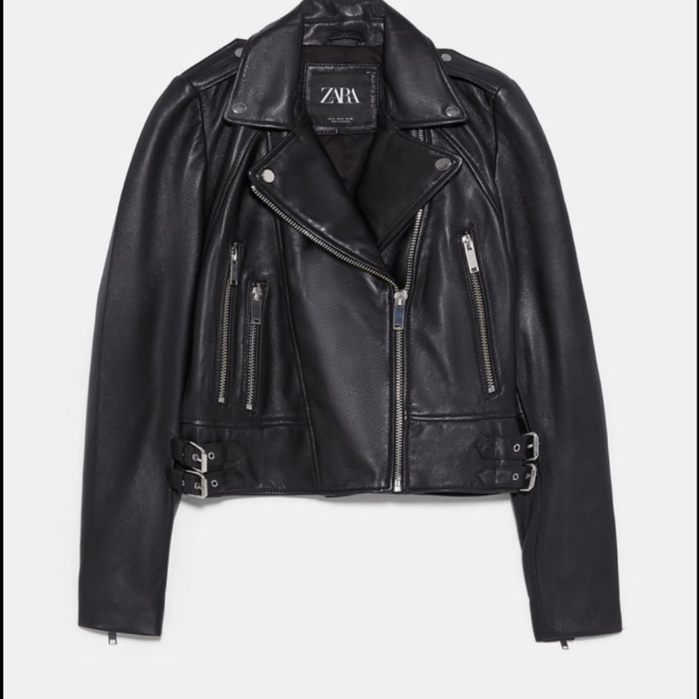 Zara real leather biker jacket